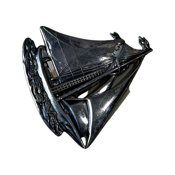 Vintage Sterling Silver Schooner Sailboat Brooch, Nautical Vintage Brooch - Picture 2 of 7